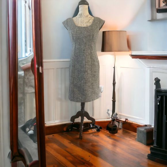 Ann Taylor Women’s Dress Sz 0 Grey Denim Look Sheath Cap Sleeve 3/4 Zipper - Picture 10 of 10